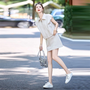2025年夏季女装新款现货A字裙显瘦拉链套装图片