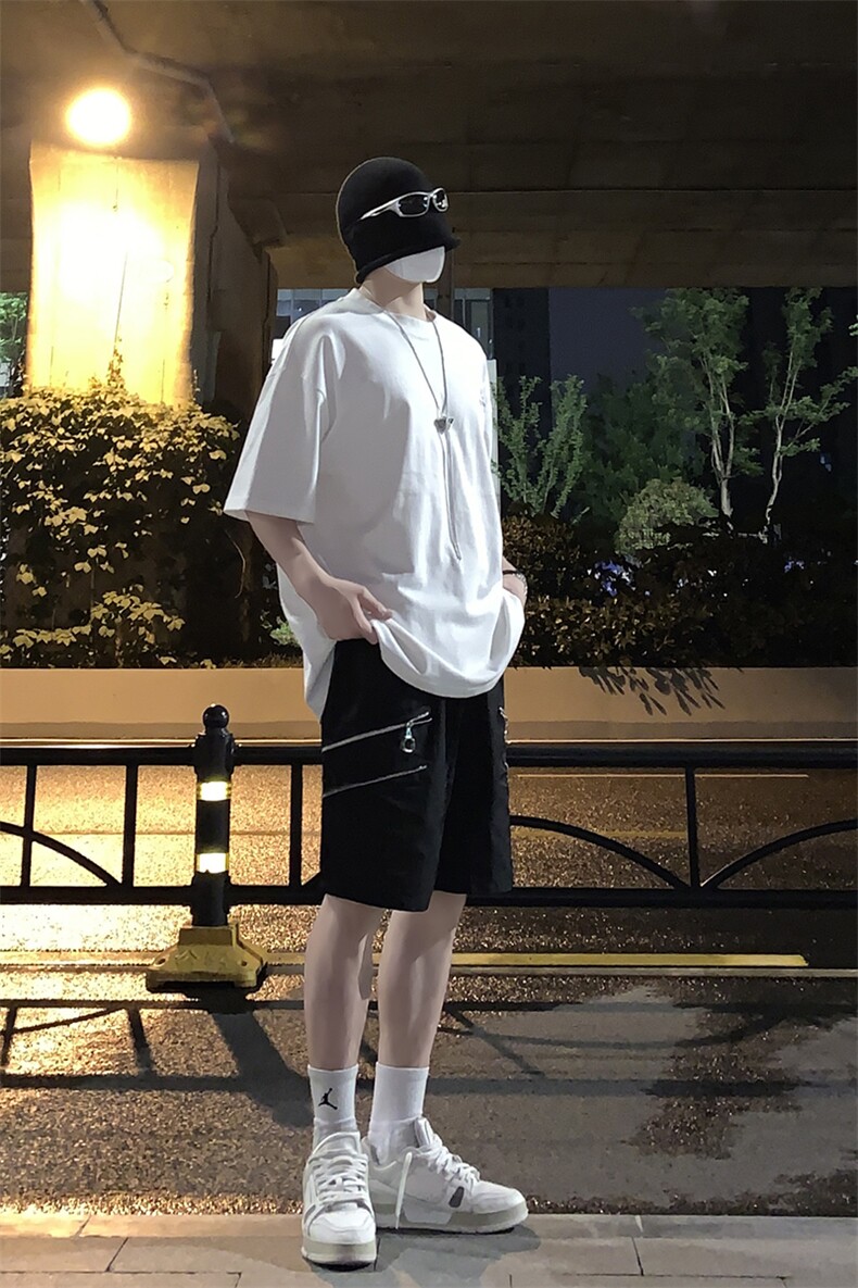 B221美式ins高街暗黑小众拉链宽松五分裤短裤LK23061-P50控68,男装休闲裤,电商B221