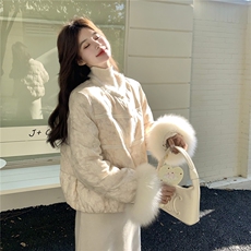 新中式风毛毛拼接设计羽绒服女2026冬季新款宽松白鸭绒保暖外套，女装羽绒服，2C218