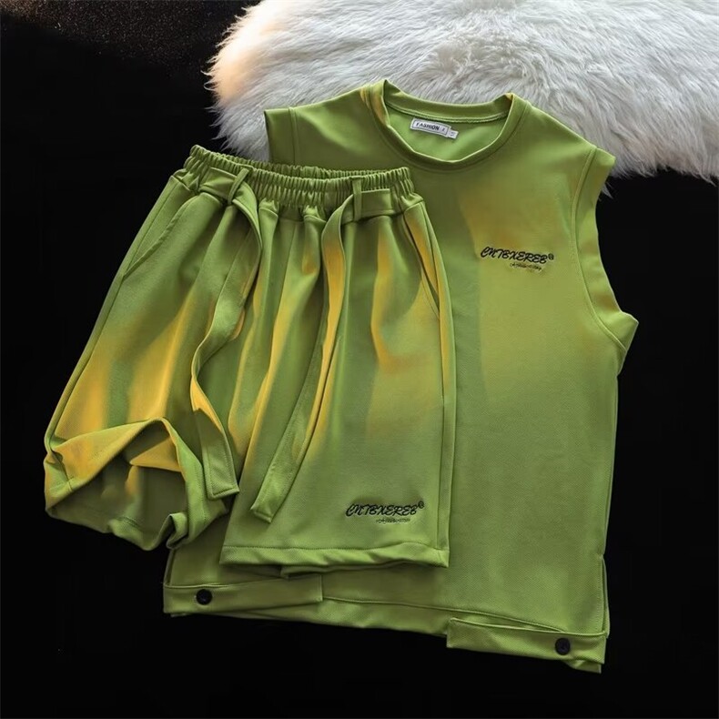 无袖套装男士韩版潮流夏季宽松2024新款ins百搭两件套W5840-P50，男装休闲套装，星座412-2