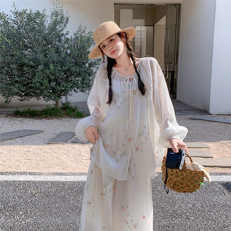 白色衬衣碎花半身裙套装女2025夏季新款韩系温柔风仙气减龄两件套图片