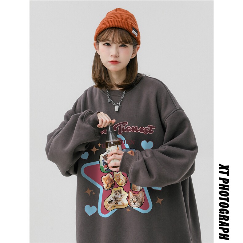 中性风秋季时尚百搭宽松卡通印花情侣套头卫衣W1032P30控48,男装卫衣,A247A
