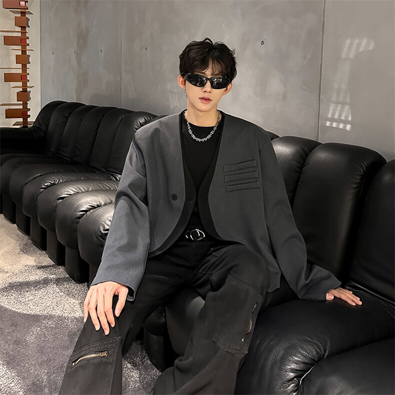 现货短款设计拼色潮男单品单粒扣小西装A071-4009-P98，男装西服套装，电商A071