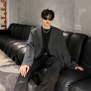 现货 短款设计拼色潮男单品单粒扣小西装 A071-4009-P98,男装西服套装,电商A071