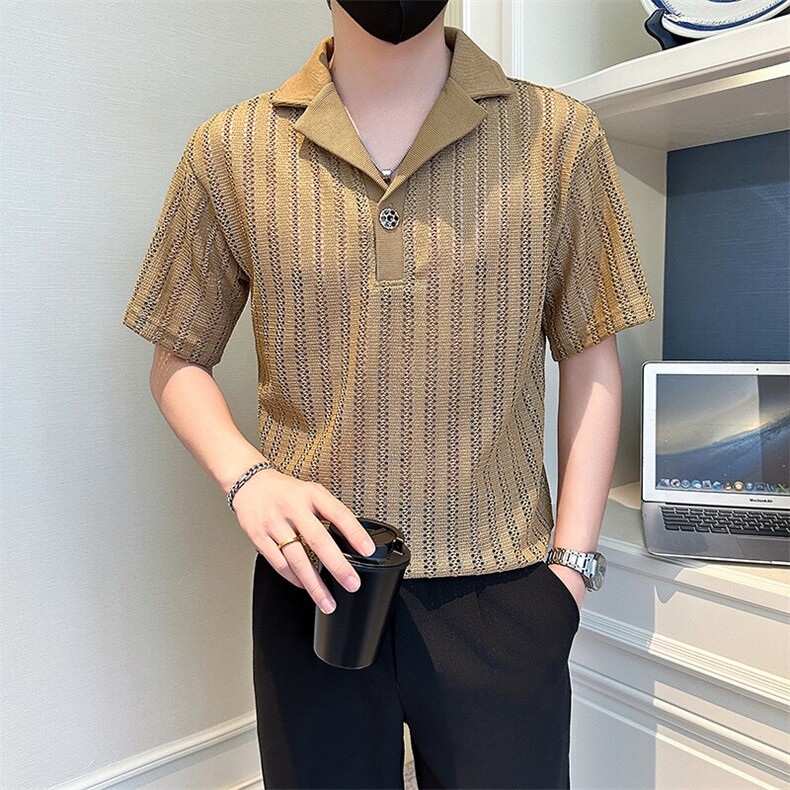 店主风社会小伙男士镂空V领短袖Polo衫翻领T恤男301A-1/PL98/P48,男装T恤,星座301A-1