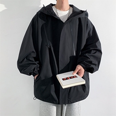 春季男士夹克潮流冲锋衣连帽户外外套纯色情侣款A266-JK8018-P45，男装夹克，电商A266