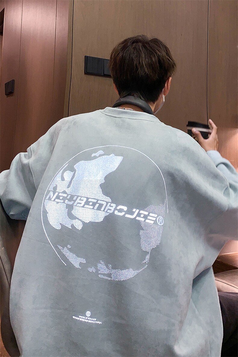 圆领麂皮绒卫衣男宽松反光大码秋冬季印花休闲上衣A071-W03-P60,男装卫衣,电商A071