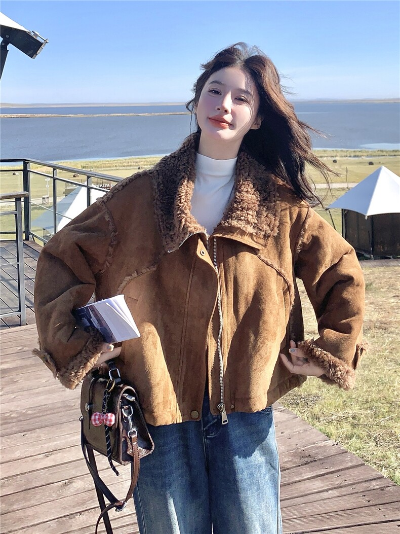 小个子复古羊羔毛外套皮毛一体2C259-9973-P195-K289,女装短外套,2C259