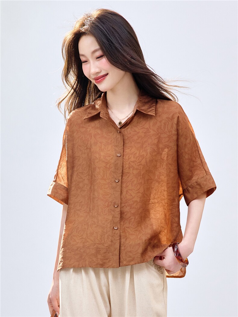 长期现货2026夏季新款提花衬衫女中老年妈妈装宽松天丝T恤上衣潮,女装衬衫,璐依舞