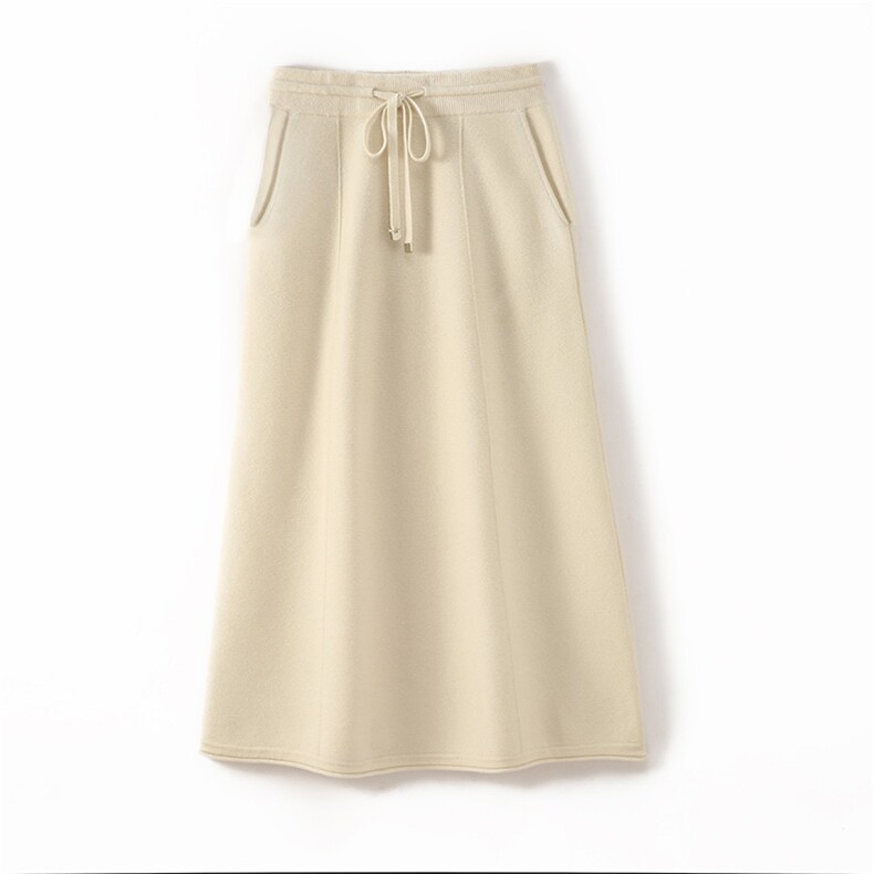 2025秋冬新款女羊绒裙100纯山羊绒纯色加厚高腰H版气质针织半身裙，女装半身裙，博友羊绒