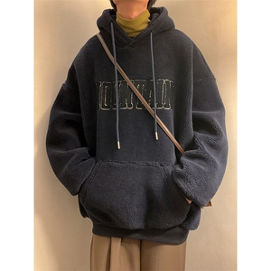 WY2804-P75 毛巾绣羊羔毛连帽卫衣男士大码加厚保暖外套棉衣 控98图片