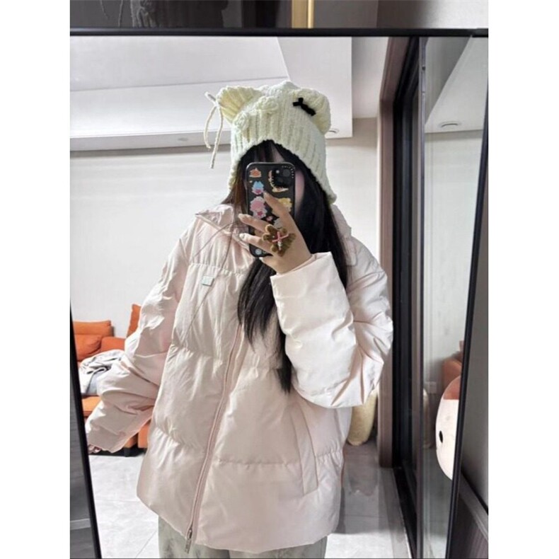 韩版辣妹粉色字母印花保暖棉服外套女冬季新款百搭棉衣立领面包服,男装夹克,星座506A