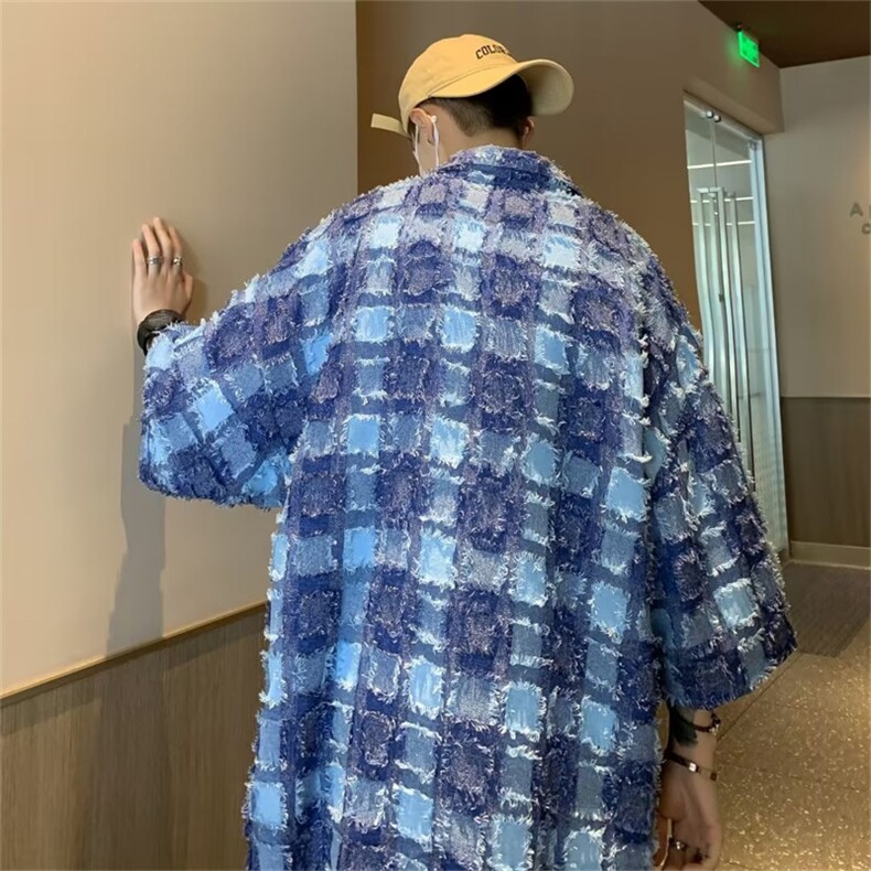 美式格子衬衫男短袖夏季潮牌宽松设计感上衣翻领休闲衬衣C885-P45,男装衬衫,星座1008