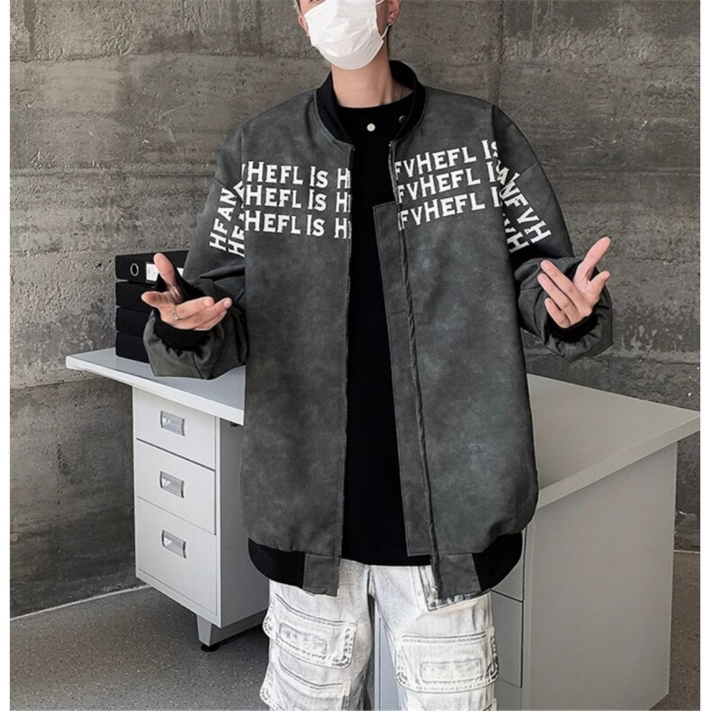 美式街头扎染水洗PU皮夹克男春秋季潮牌高级感印花宽松棒球服皮衣，男装皮衣，星座410-6（原星座1304-1）