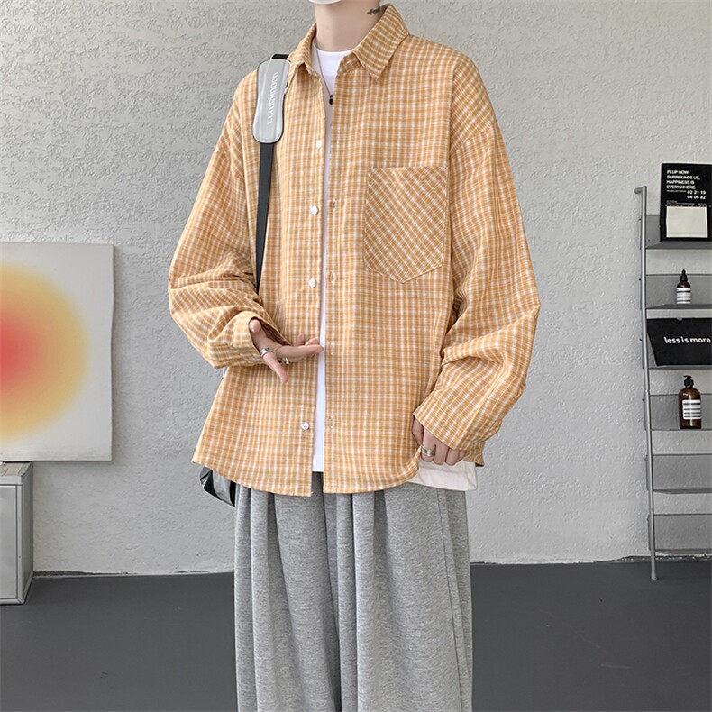 衬衫男秋季新款港风宽松格子长袖衬衫CS802-特P28，男装衬衫，星座214-3