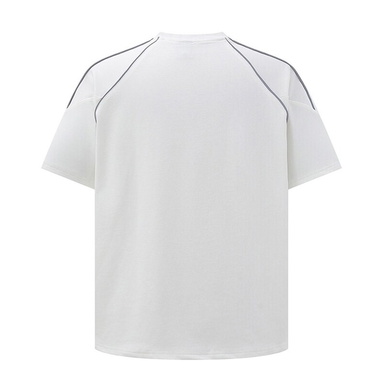 抖音得物二开240克宽松纯棉美式高街夜光反光工艺辑线短袖T恤,男装T恤,电商A486-1