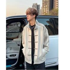 新中式盘口运动外套男春季三条杠设计感唐装风立领夹克开衫卫衣，男装夹克，星座506A
