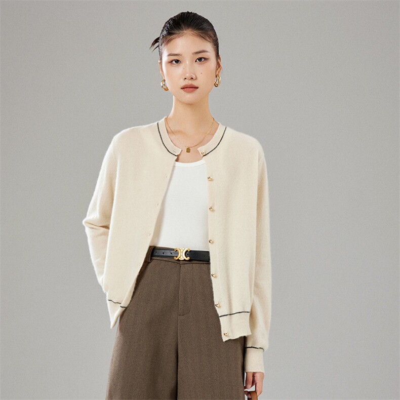 柔软亲肤百搭舒适时尚潮流开衫女35%羊绒衫简约秋冬季,女装羊绒衫,隆秋羊绒