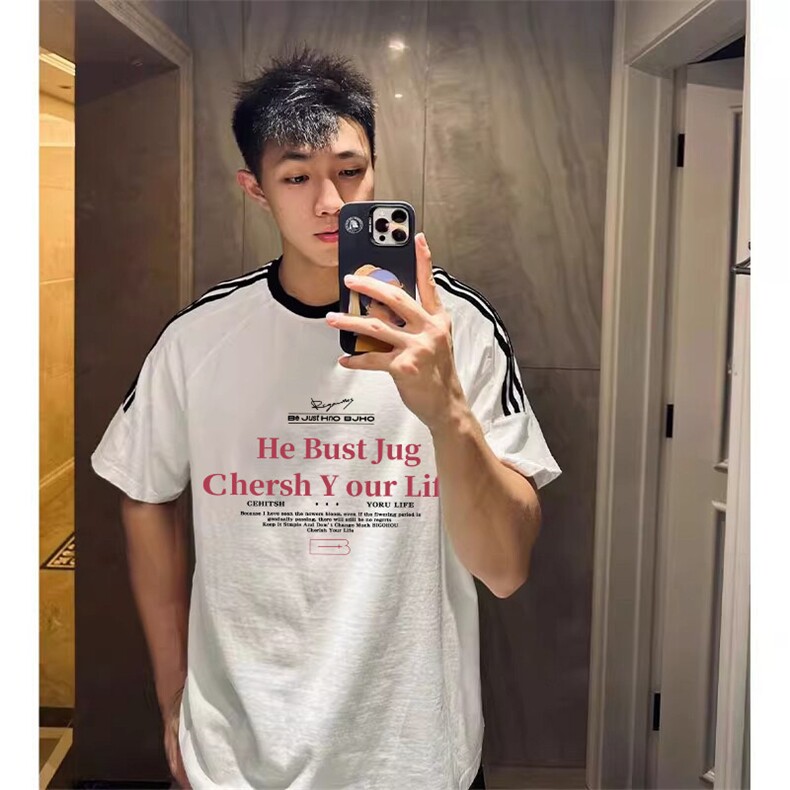 夏季美式高街重磅纯棉三条杠织带撞色男女短袖T恤ZD602-特P30,男装T恤,电商A486-1