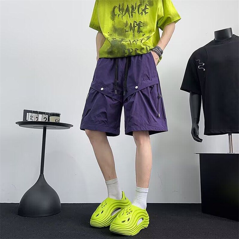 2025新款大口袋工装伞兵短裤宽松阔腿五分裤青年现货K8564-P30，男装牛仔裤，星座512-3