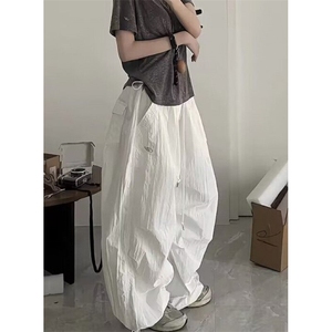 降落伞工装裤廓形松紧抽绳宽松皱褶口袋美式休闲长裤夏 K190,男装工装外套,星座1116A（原606A-3）