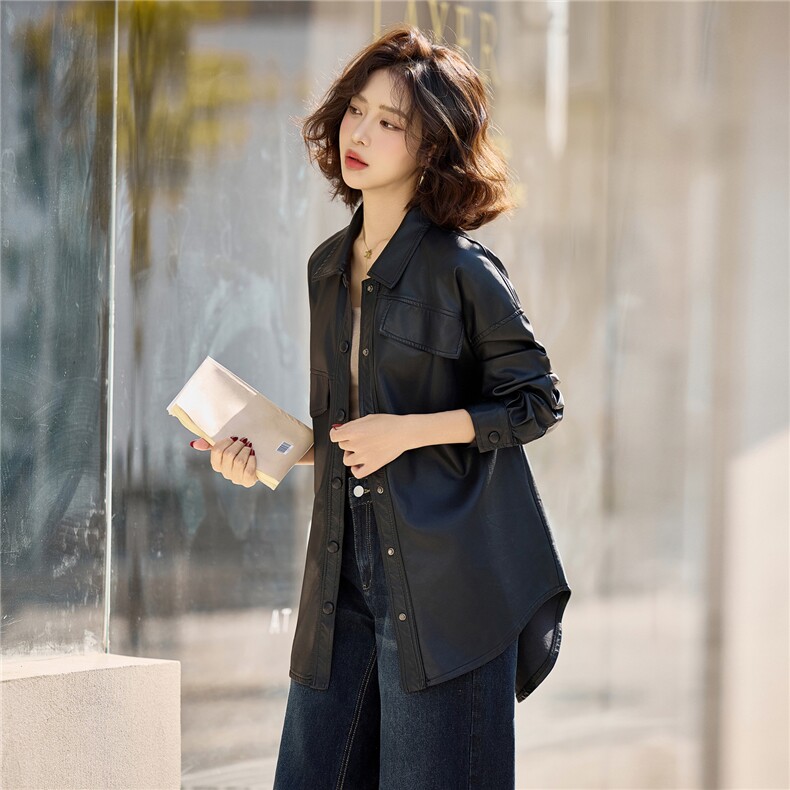 【春季女装新款】大量现货2026时尚宽松春季皮衣纯色外套,女装皮衣,魅衣本色