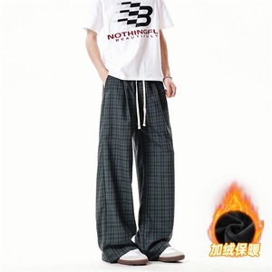 XK468-2JR-P38加绒秋冬灰色格子裤男松弛感美式休闲阔腿直筒裤图片