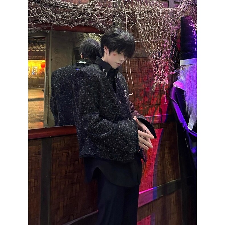 有货DXZ125-批75黑色垫肩小香风外套男款秋季夹克,男装夹克,星座603-2