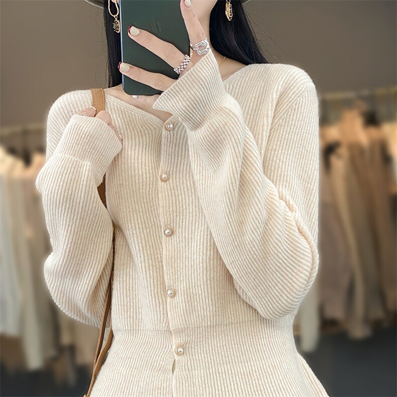 女士秋冬季新款舒适元宝针鱼尾式羊毛开衫,女装羊毛衫,奢优羊绒