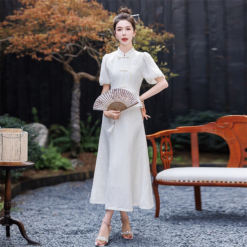 新中式套装连衣裙女夏2026新款时尚十三行小个子盘扣旗袍,女装套装/套裙,霓裳依族