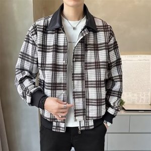 春装新款格子翻领夹克衫上衣春秋季洋气遮肚子拉链外套 J8893图片