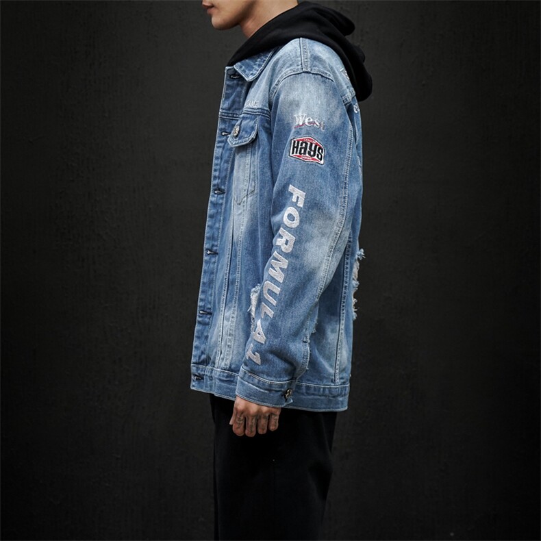 jk818-p90-限价128黑墙牛仔夹克肥仔秋款量足印花大码图片