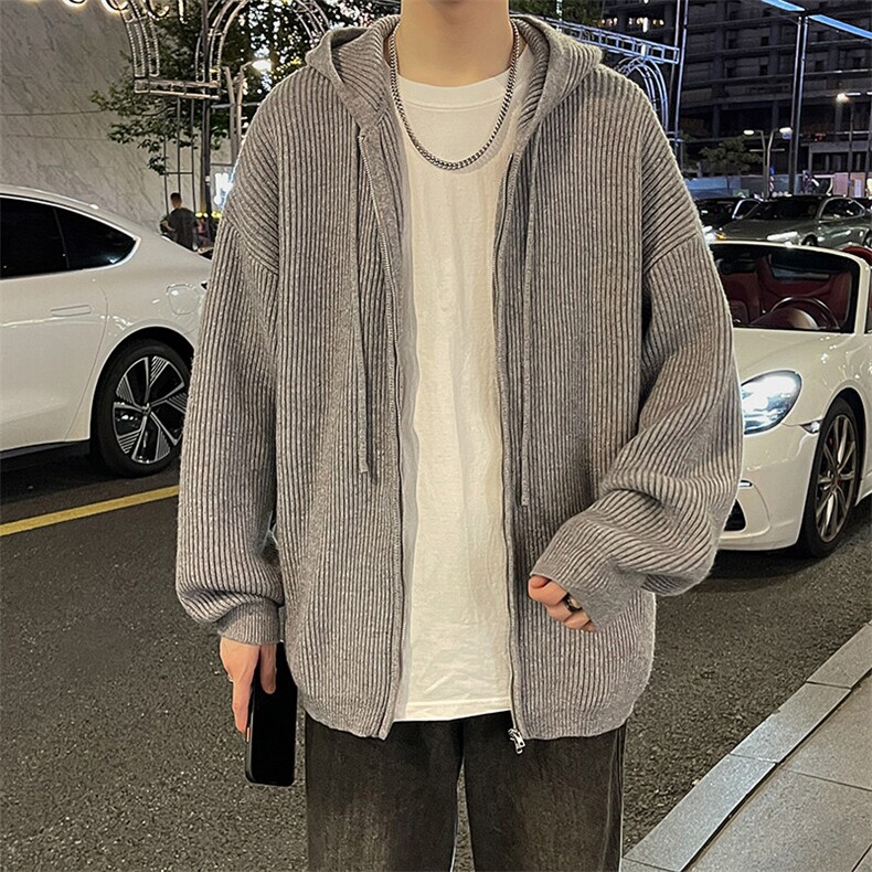 双拉链针织开衫男女韩版潮流宽松百搭帅2024秋冬ins毛衣MZ456-P57图片