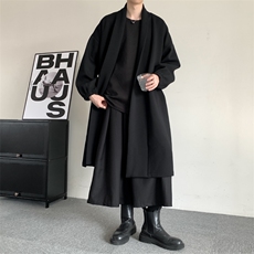 原创暗黑冬季中长款加绒加厚风衣长款胖子男保暖大衣拒绝低价卖，男装风衣，星座909