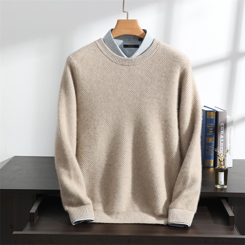 2025年秋季新款百搭大克重加厚波流针圆领，男装羊绒套衫，澳坤羊绒