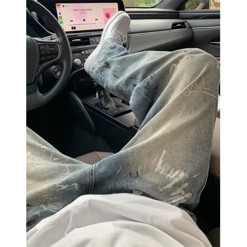 美式高街牛仔裤男春季直筒宽松裤子潮牌ins拖地阔腿裤N217,男装牛仔裤,星座1116A（原606A-3）