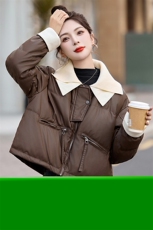时尚短款pu皮羽绒服女2024冬季新款轻薄小个子针织翻领白鸭绒外套，女装羽绒服，拾衣