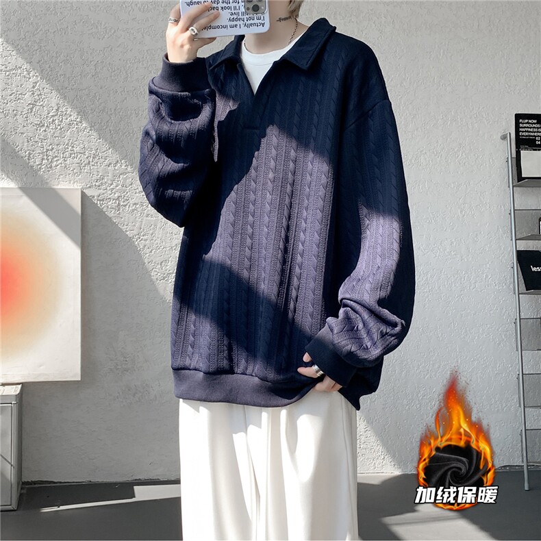 假两件卫衣男秋冬加绒加厚提花无帽打底衫宽松大码上衣WY008加绒,男装T恤,电商B312