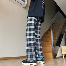 复古格子裤子男款日系潮流百搭直筒宽松黑白休闲裤CK125P33，男装休闲裤，星座410-2