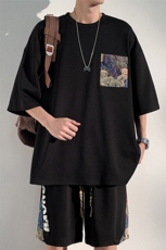 2025夏季新款港风光影墙大码短袖T恤套装M-5XHQ23520-特P40，男装T恤，电商A022