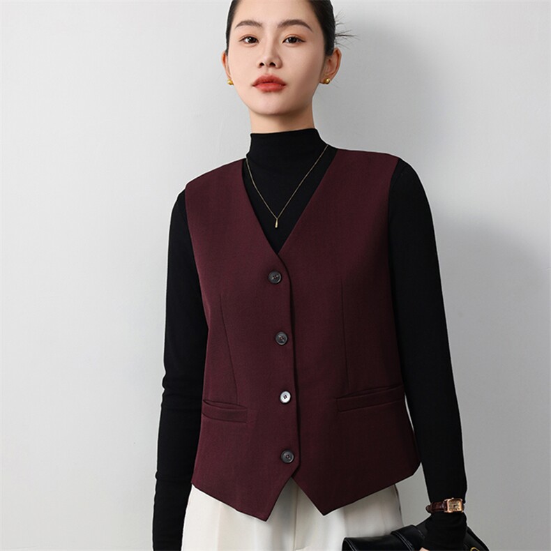 四季通用时尚简约休闲商务通勤高级感复古黑扣马甲,女装马甲,明成直播供货