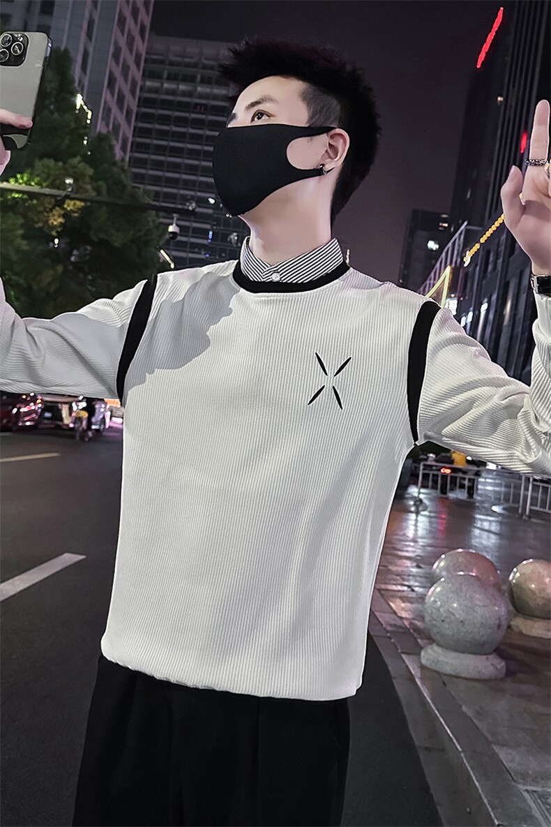小清新假两件卫衣男潮流2024秋季新款衬衫领卫衣A368-WY1807,男装衬衫,电商A368