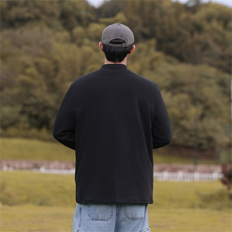 抖音得物品质260克精梳德绒保暖长袖T恤纯色半高领打底针织衫DR01,男装T恤,电商A486