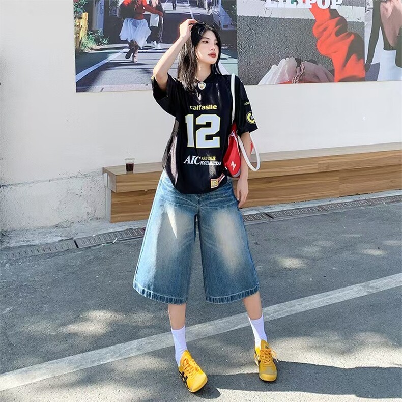小个子七分牛仔短裤女夏季薄款直筒宽松高腰显瘦百搭中裤7分裤子,男装牛仔裤,星座1210-1