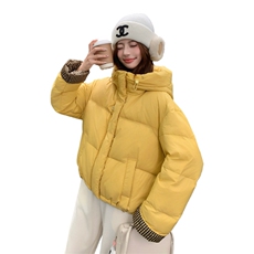 新款现货，格纹拼接连帽羽绒服50绒2C093-6677-P235-K358，女装羽绒服，2C093