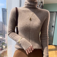 秋冬季新款舒适时尚百搭一线抽条中缝堆领羊毛衫，女装羊毛衫，美轩羊绒