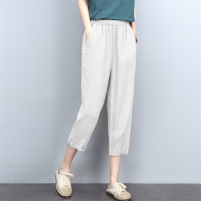 棉麻裤子女2023年夏季新款宽松薄款休闲裤中年妈妈大码显瘦七分裤，女装休闲裤，璐依舞
