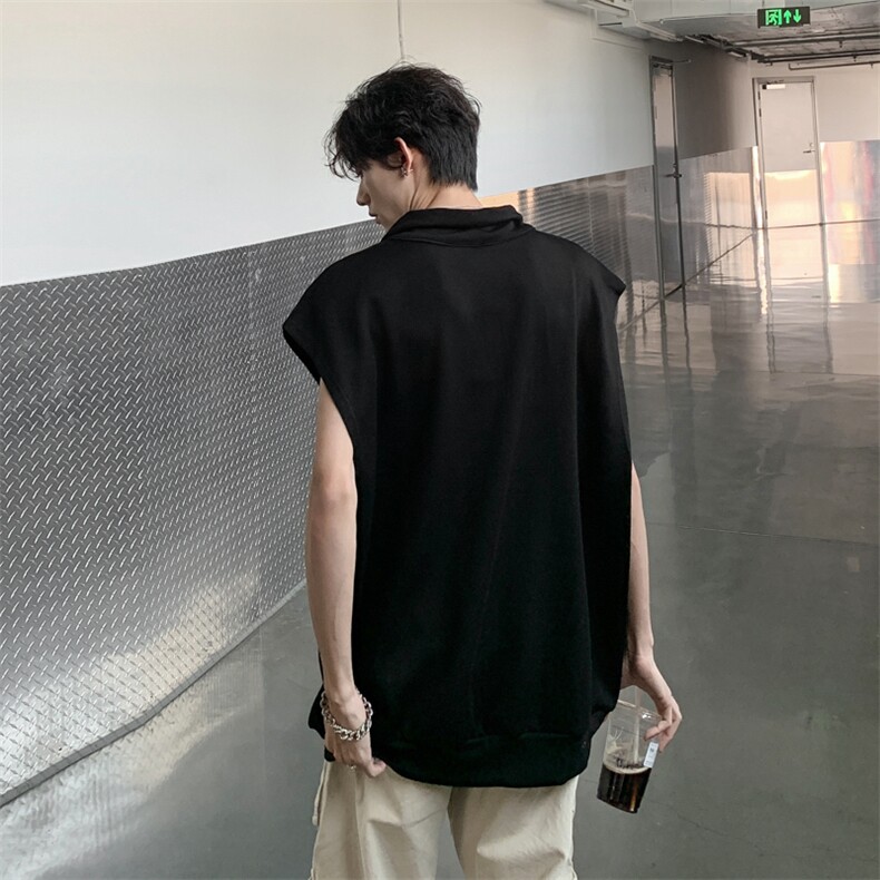 C395-P32夏季薄款美式高街宽松背心马甲半拉链立领无袖t恤现货,男装T恤,星座512-6