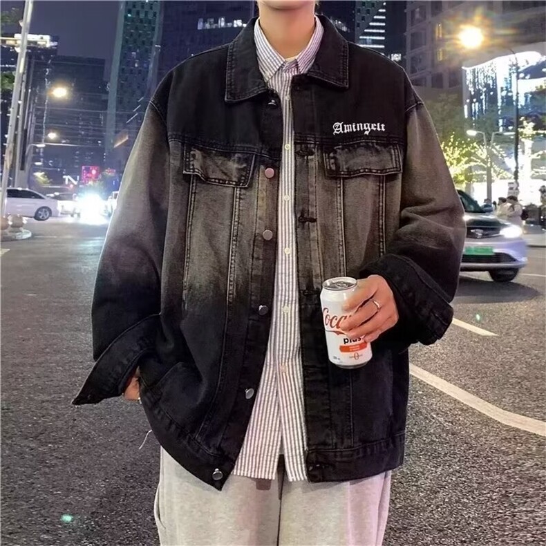 JK8898-P57 美式渐变牛仔外套男春秋季高街潮牌复古宽松潮流图片