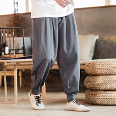 春夏中国风男装灯笼裤复古中式大码棉麻哈伦裤QT6008-1/K021/P65，男装休闲裤，电商A008